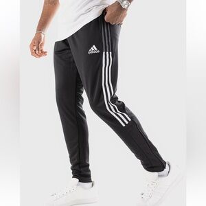 Adidas Men's Black Joggers with White Stripes